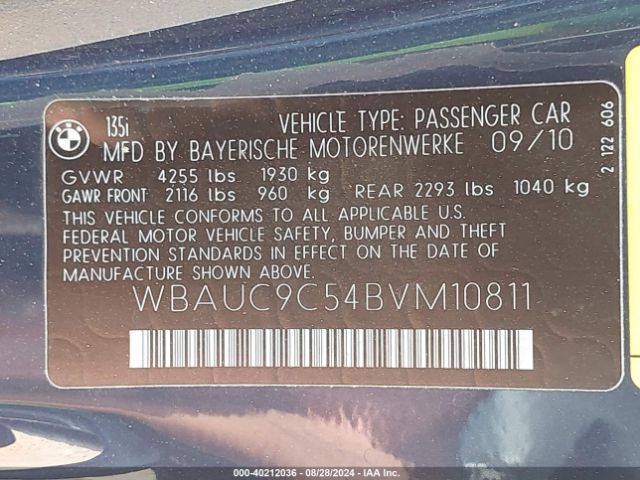 2011 BMW 135I WBAUC9C54BVM10811 Photo 8
