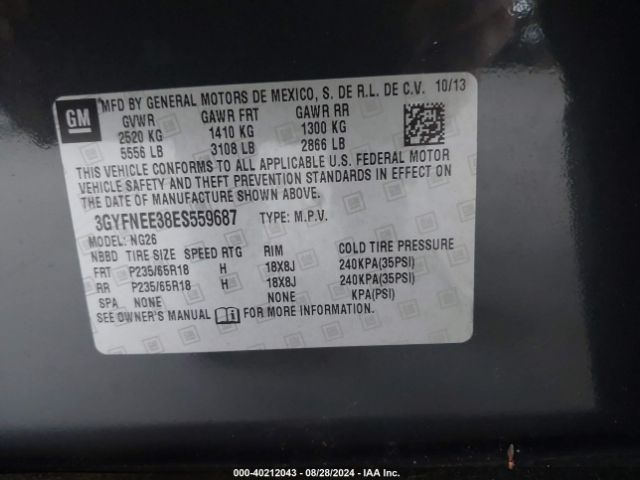 3GYFNEE38ES559687 Cadillac Srx Luxury Collection