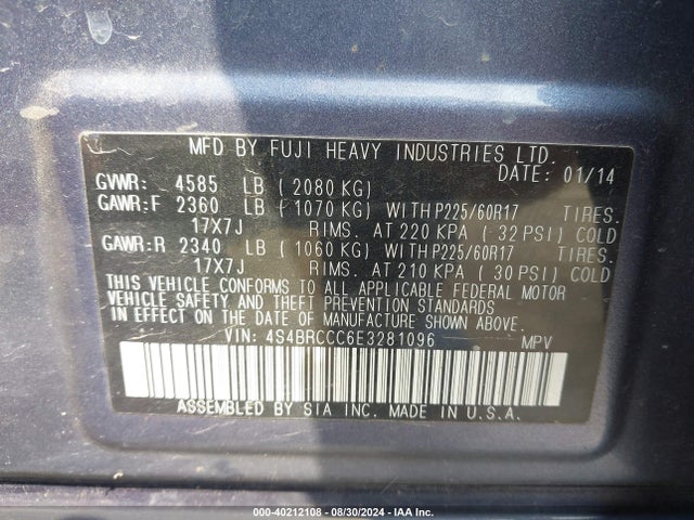 Subaru Outback 2.5i Premium 2014 4S4BRCCC6E3281096 Image 9