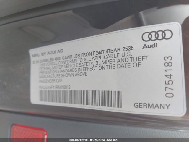 WAUEAAF41RN010813 Audi A4 Premium Plus 45 Tfsi S Line Quattro S Tronic