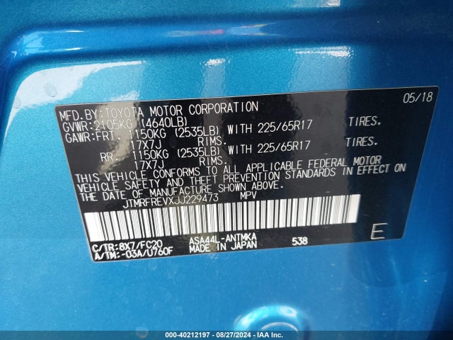 Toyota Rav4 Xle 2018 JTMRFREVXJJ229473 Image 9