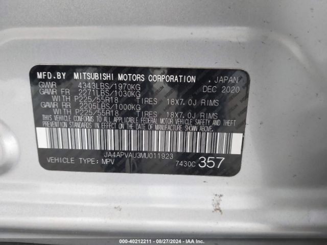 2021 MITSUBISHI OUTLANDER SPORT JA4APVAU3MU011923 Photo 8