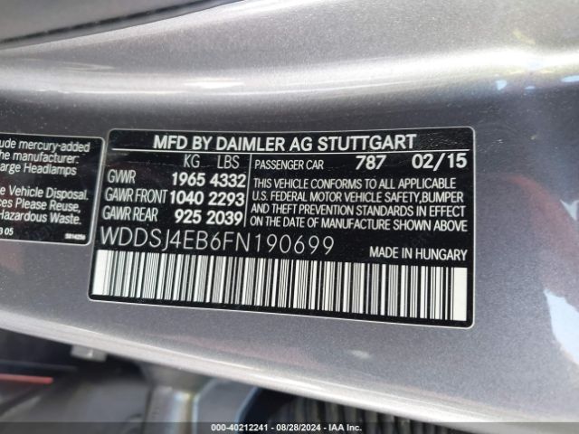 WDDSJ4EB6FN190699 Mercedes-Benz CLA 250