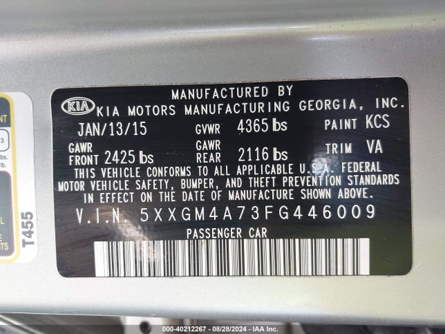 KIA Optima Lx 2015 5XXGM4A73FG446009 Image 9