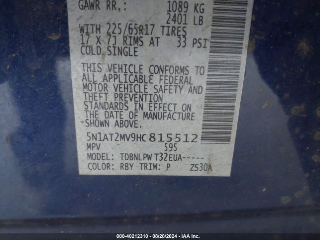 5N1AT2MV9HC815512 Nissan ROGUE S