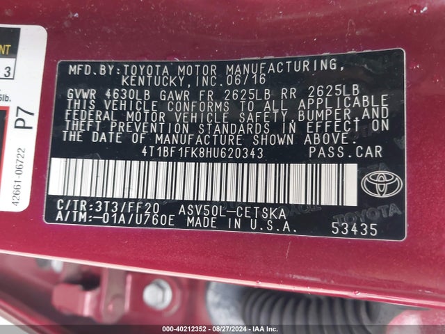 Toyota CAMRY SE 2017 4T1BF1FK8HU620343 Image 9