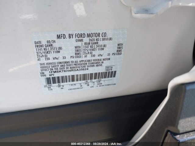 1FMSK7KH4RGA35624 Ford Explorer St-line