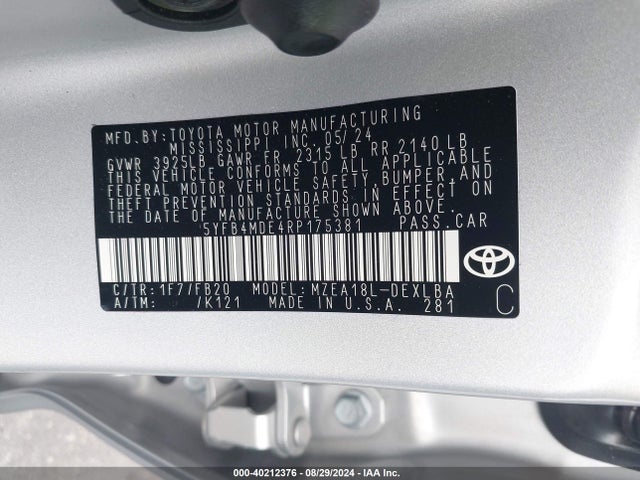 Toyota COROLLA LE 2024 5YFB4MDE4RP175381 Image 9