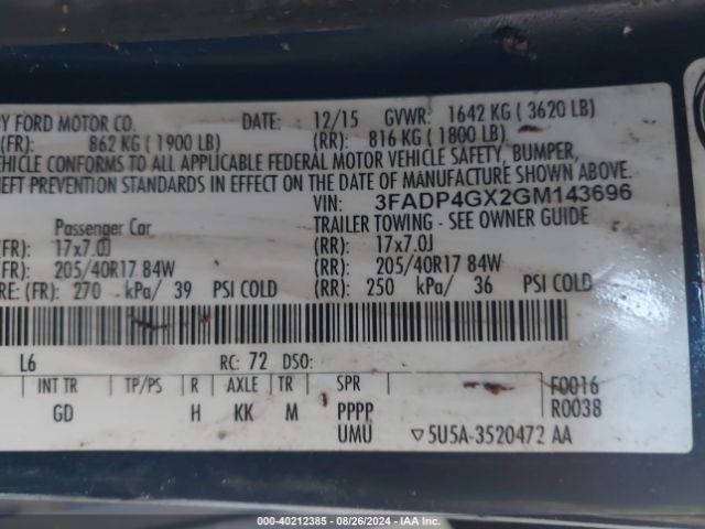 3FADP4GX2GM143696 Ford FIESTA ST