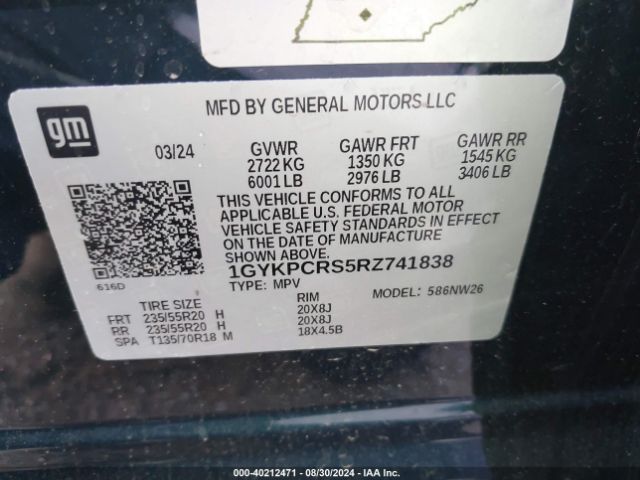 1GYKPCRS5RZ741838 Cadillac Xt6 Fwd Premium Luxury