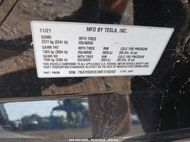 2022 TESLA MODEL Y 7SAYGDEE3NF316093 Photo 8