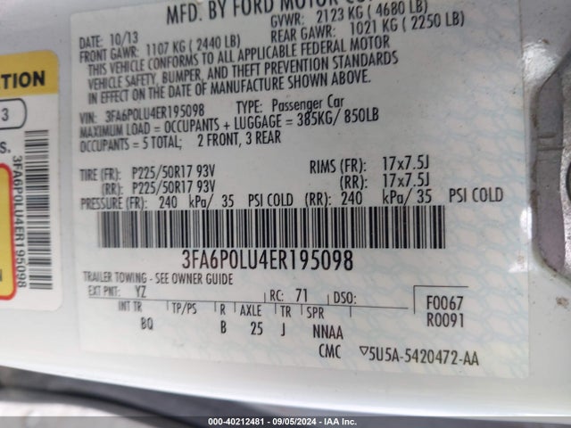 Ford Fusion Hybrid Se 2014 3FA6P0LU4ER195098 Image 9