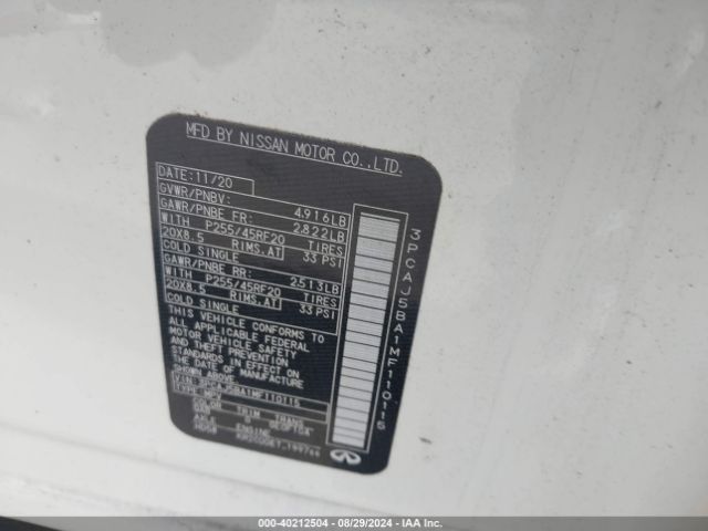 3PCAJ5BA1MF110115 Infiniti Qx50 Luxe
