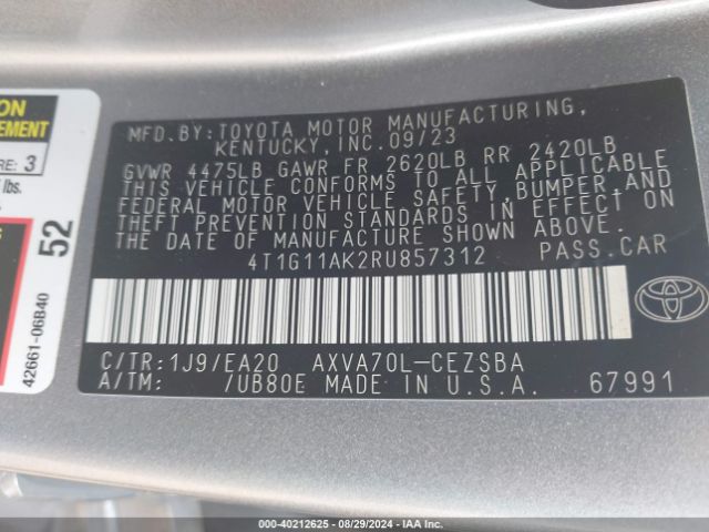 4T1G11AK2RU857312 Toyota Camry Se/se Nightshade
