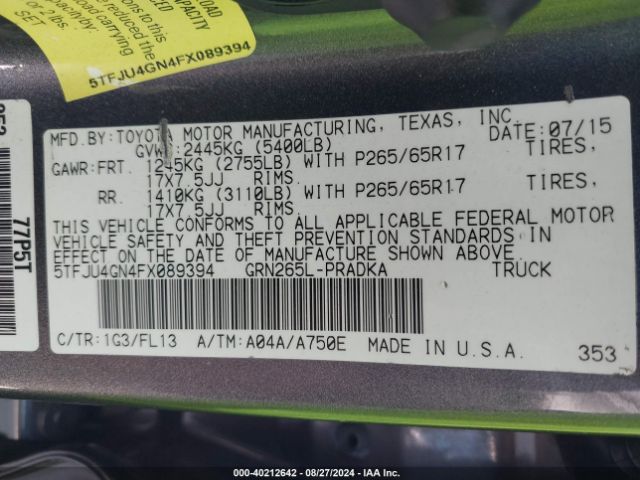 5TFJU4GN4FX089394 Toyota Tacoma Prerunner V6