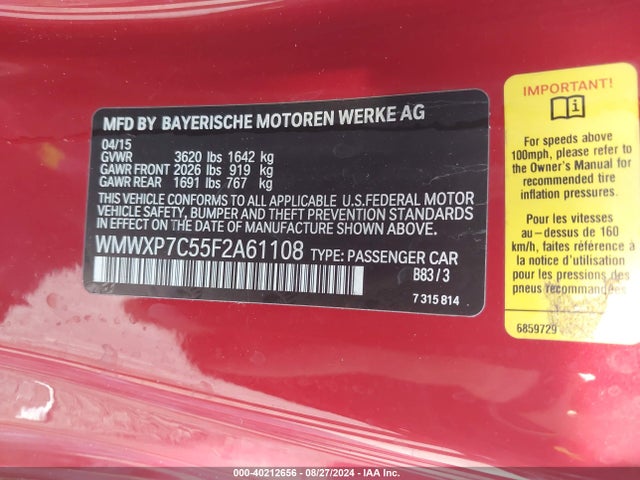 2015 MINI HARDTOP WMWXP7C55F2A61108 Photo 8