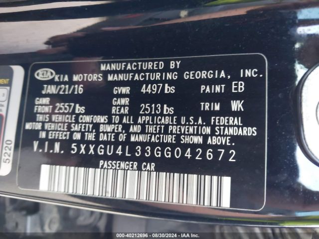 5XXGU4L33GG042672 KIA OPTIMA EX