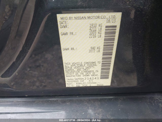 Nissan Altima 2.5 S 2014 1N4AL3AP0EN214141 Image 9