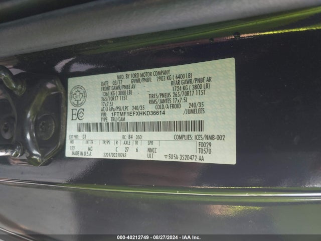 Ford F-150 Xlt 2017 1FTMF1EFXHKD36614 Image 9