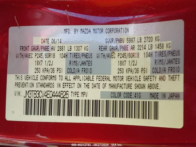 JM3TB3CV4E0444626 Mazda Cx-9 Touring