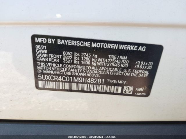 5UXCR4C01M9H48281 BMW X5 Sdrive40i