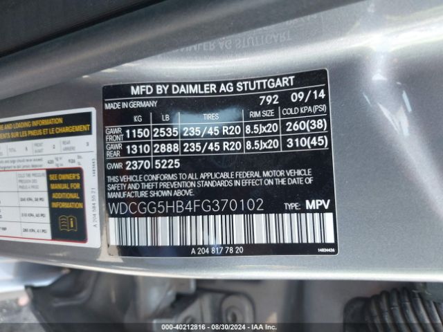 WDCGG5HB4FG370102 Mercedes-Benz GLK 350