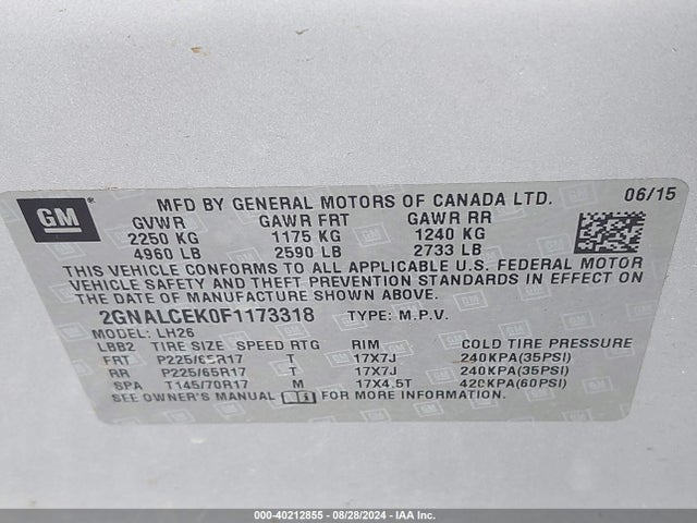 Chevrolet Equinox 2lt 2015 2GNALCEK0F1173318 Image 9