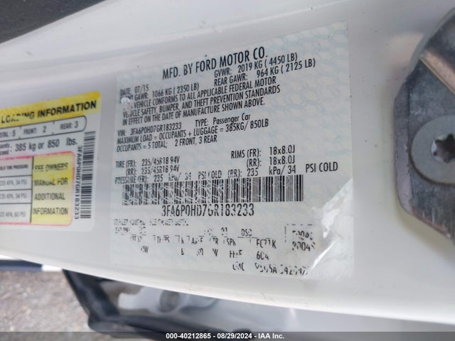 Ford FUSION SE 2016 3FA6P0HD7GR183233 Image 9