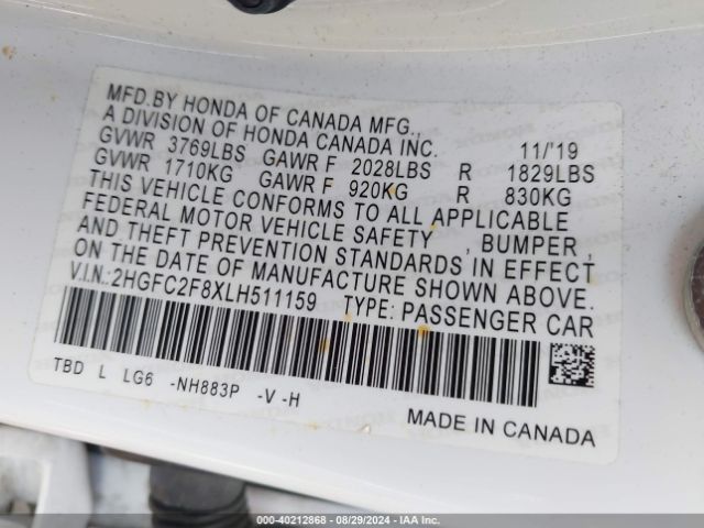 2HGFC2F8XLH511159 Honda Civic Sport