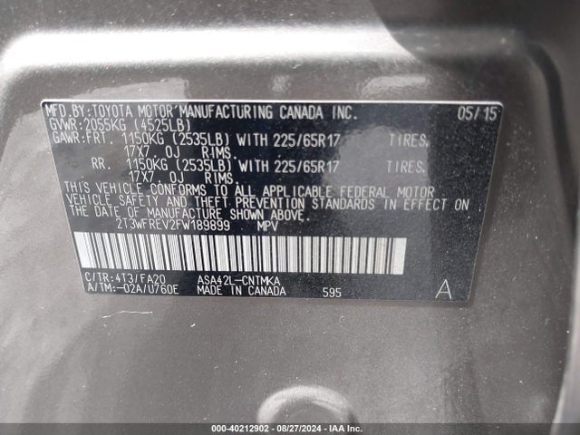 Toyota Rav4 Xle 2015 2T3WFREV2FW189899 Image 9