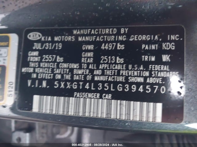 KIA Optima Lx 2020 5XXGT4L35LG394570 Image 9