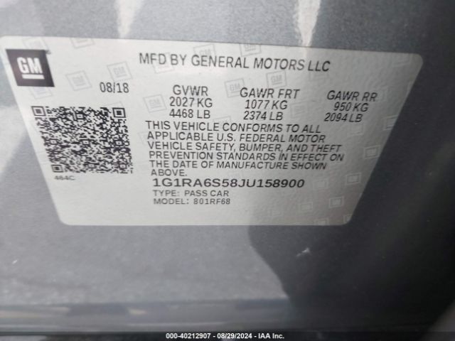 1G1RA6S58JU158900 Chevrolet VOLT LT