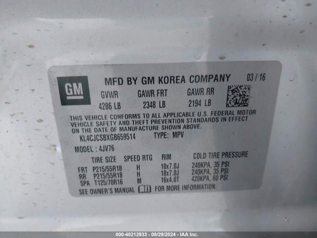 KL4CJCSBXGB659514 Buick Encore Leather
