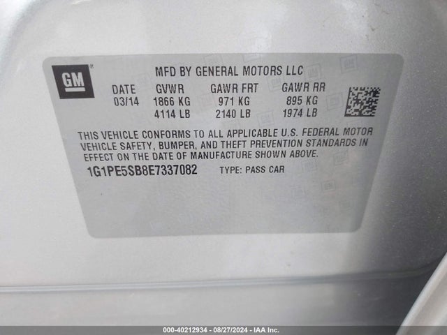 Chevrolet Cruze 2lt Auto 2014 1G1PE5SB8E7337082 Image 9
