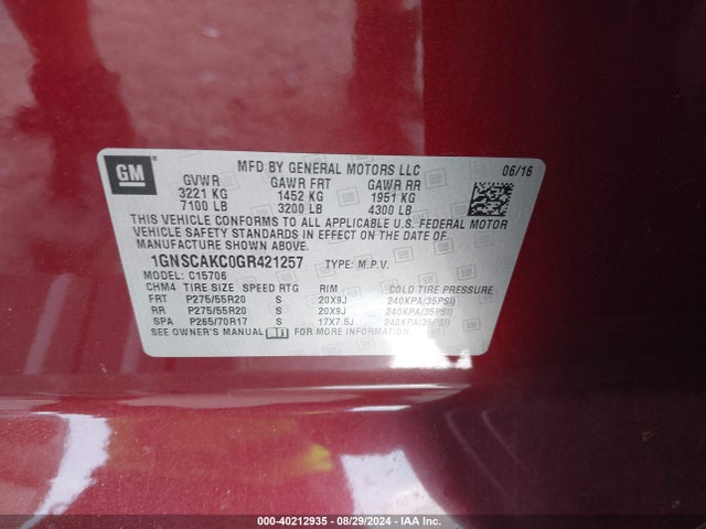 Chevrolet Tahoe Ls 2016 1GNSCAKC0GR421257 Image 9