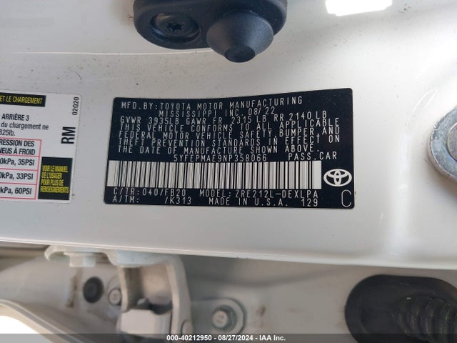 Toyota COROLLA LE 2022 5YFEPMAE9NP358066 Image 9