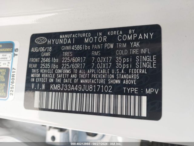 KM8J33A49JU817102 Hyundai TUCSON SEL