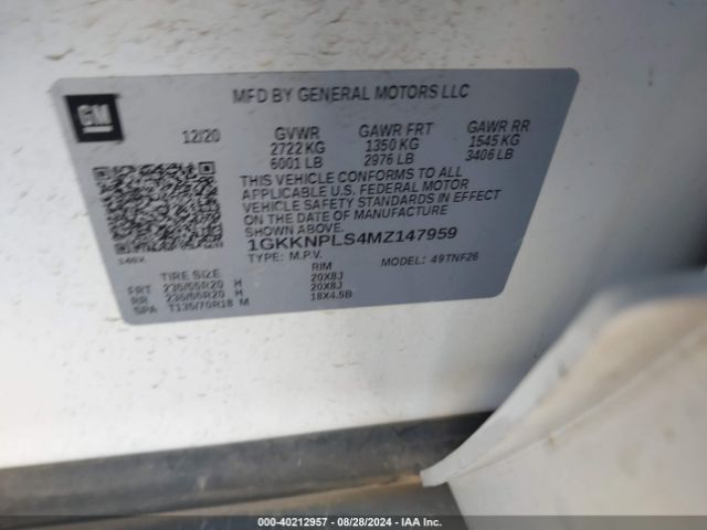 1GKKNPLS4MZ147959 GMC Acadia Fwd Denali