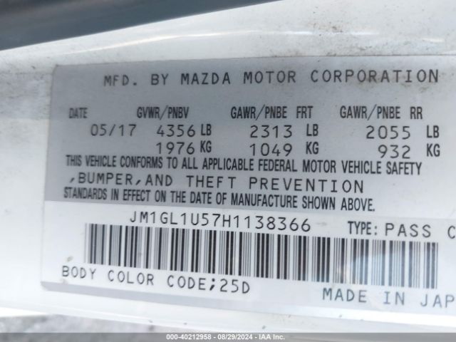 JM1GL1U57H1138366 Mazda Mazda6 Sport