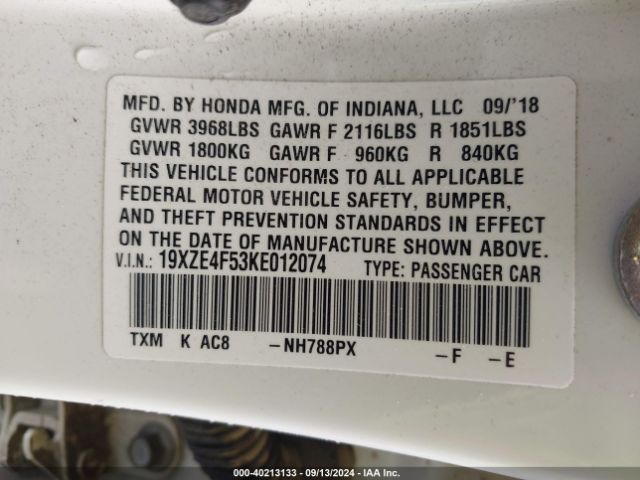 19XZE4F53KE012074 Honda INSIGHT EX