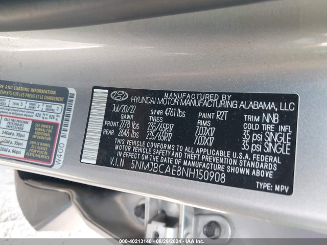 Hyundai TUCSON SEL 2022 5NMJBCAE8NH150908 Image 9