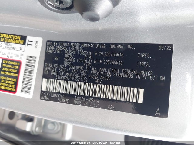 Toyota Highlander Le 2023 5TDKDRAH2PS521492 Image 9