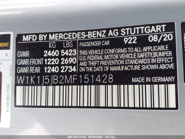 W1K1J5JB2MF151428 Mercedes-Benz E 450