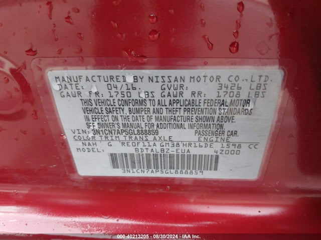 Nissan Versa 1.6 Sv 2016 3N1CN7AP5GL888859 Image 9