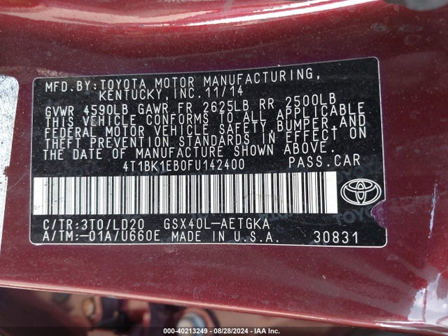 4T1BK1EB0FU142400 Toyota AVALON XLE
