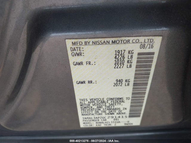 Nissan Altima 2.5 Sr 2016 1N4AL3AP2GC291415 Image 9