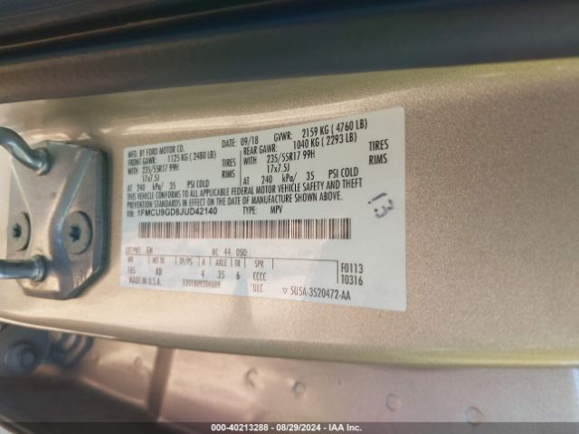 1FMCU9GD8JUD42140 Ford ESCAPE SE