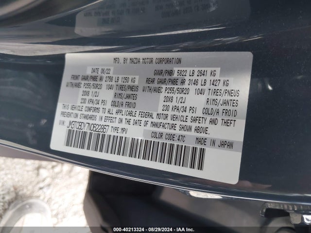 JM3TCBDY7N0622867 Mazda Cx-9 Carbon Edition