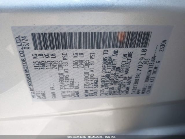 5N1BT3BB3RC702918 Nissan Rogue Sv Intelligent Awd