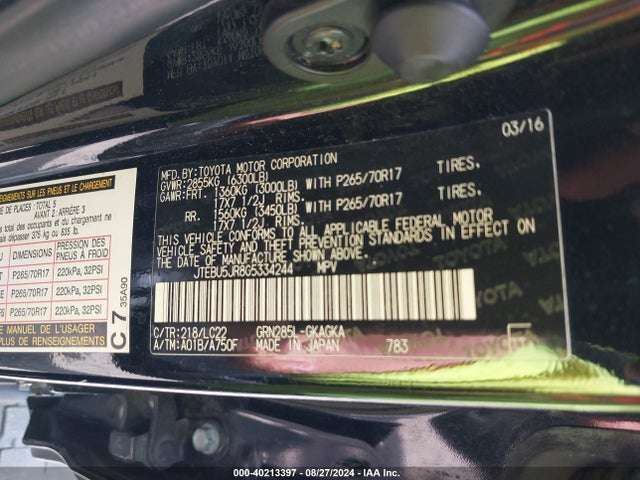 Toyota 4runner Trail Premium 2016 JTEBU5JR8G5334244 Image 9